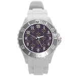 Background Non Seamless Pattern Round Plastic Sport Watch (L) Front