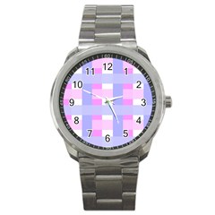 Gingham Checkered Texture Pattern Sport Metal Watch by Pakrebo