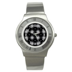 Ornament Flowers Seamless Geometric Stainless Steel Watch by Pakrebo