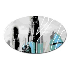 The City Of The Future Collage Oval Magnet by Pakrebo