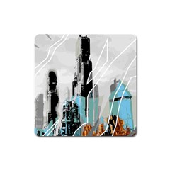 The City Of The Future Collage Square Magnet by Pakrebo