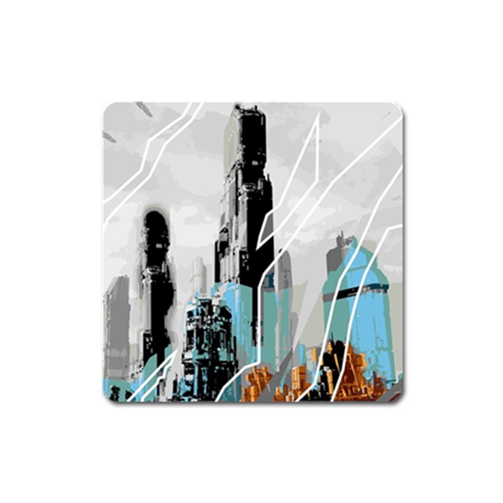 The City Of The Future Collage Square Magnet