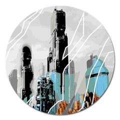 The City Of The Future Collage Magnet 5  (round) by Pakrebo