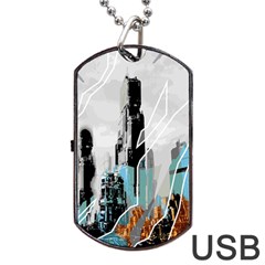 The City Of The Future Collage Dog Tag Usb Flash (one Side) by Pakrebo