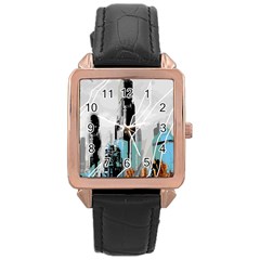 The City Of The Future Collage Rose Gold Leather Watch  by Pakrebo