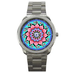 Mandala Symmetry Meditation Sport Metal Watch by Pakrebo