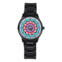 Mandala Symmetry Meditation Stainless Steel Round Watch by Pakrebo