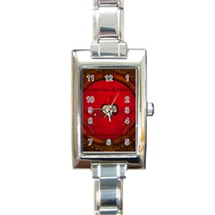 Beautiful Elegant Hearts With Roses Rectangle Italian Charm Watch