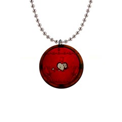 Beautiful Elegant Hearts With Roses 1  Button Necklace