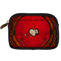 Beautiful Elegant Hearts With Roses Digital Camera Leather Case