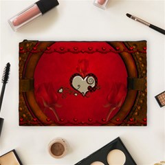 Beautiful Elegant Hearts With Roses Cosmetic Bag (Large)