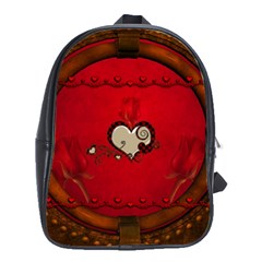 Beautiful Elegant Hearts With Roses School Bag (Large)