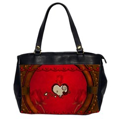 Beautiful Elegant Hearts With Roses Oversize Office Handbag (2 Sides)