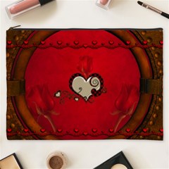 Beautiful Elegant Hearts With Roses Cosmetic Bag (XXXL)