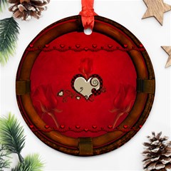 Beautiful Elegant Hearts With Roses Ornament (round) by FantasyWorld7