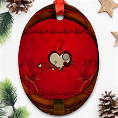 Beautiful Elegant Hearts With Roses Ornament (Oval)