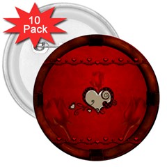 Beautiful Elegant Hearts With Roses 3  Buttons (10 pack) 