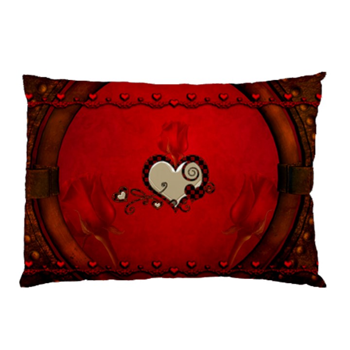 Beautiful Elegant Hearts With Roses Pillow Case