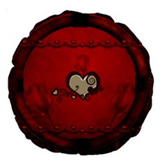 Beautiful Elegant Hearts With Roses Large 18  Premium Round Cushions