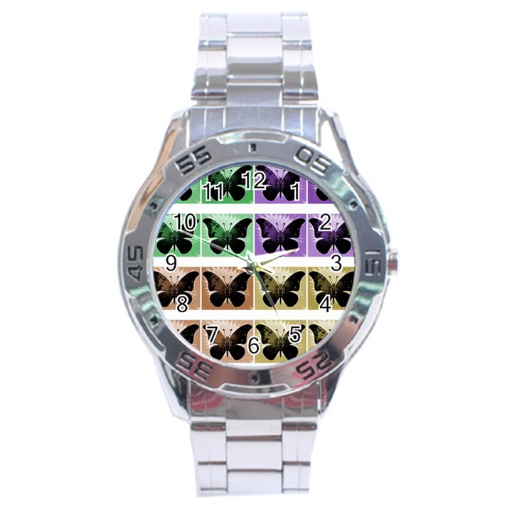 Seamless Wallpaper Butterfly Stainless Steel Analogue Watch