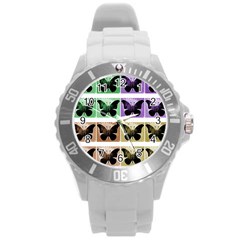 Seamless Wallpaper Butterfly Round Plastic Sport Watch (L)