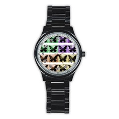 Seamless Wallpaper Butterfly Stainless Steel Round Watch