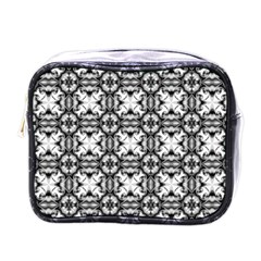 Seamless Wallpaper Pattern Ornamen Black White Mini Toiletries Bag (one Side) by Pakrebo