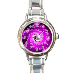 Fractal Pink Spiral Helix Round Italian Charm Watch by Pakrebo