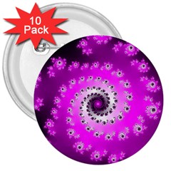 Fractal Pink Spiral Helix 3  Buttons (10 Pack)  by Pakrebo