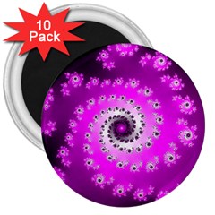 Fractal Pink Spiral Helix 3  Magnets (10 Pack)  by Pakrebo