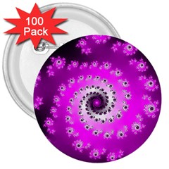 Fractal Pink Spiral Helix 3  Buttons (100 Pack)  by Pakrebo