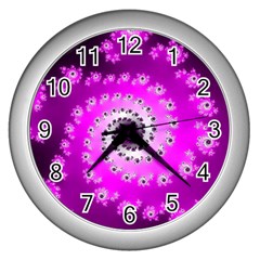 Fractal Pink Spiral Helix Wall Clock (silver) by Pakrebo