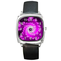 Fractal Pink Spiral Helix Square Metal Watch by Pakrebo