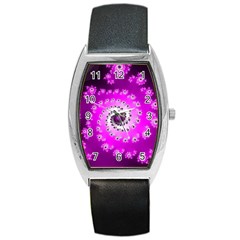 Fractal Pink Spiral Helix Barrel Style Metal Watch by Pakrebo