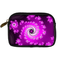 Fractal Pink Spiral Helix Digital Camera Leather Case by Pakrebo