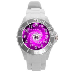 Fractal Pink Spiral Helix Round Plastic Sport Watch (l) by Pakrebo