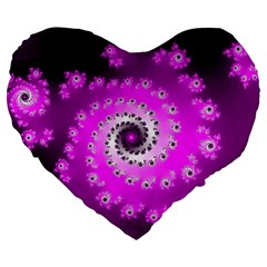 Fractal Pink Spiral Helix Large 19  Premium Flano Heart Shape Cushions