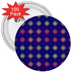 Flowers Pattern Ornament Symmetry 3  Buttons (100 Pack)  by Pakrebo