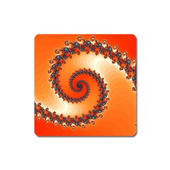 Fractal Rendering Spiral Twist Orange Square Magnet by Pakrebo