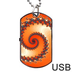 Fractal Rendering Spiral Twist Orange Dog Tag Usb Flash (two Sides) by Pakrebo