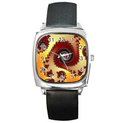 Fractal Rendering Spiral Twist Square Metal Watch by Pakrebo