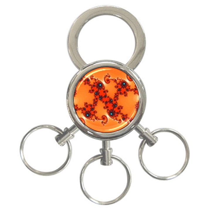 Fractal Rendering Spiral Curve Orange 3-Ring Key Chain