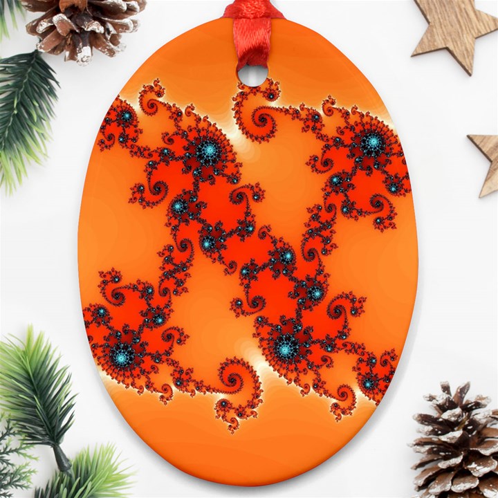 Fractal Rendering Spiral Curve Orange Oval Ornament (Two Sides)