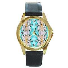 Seamless Wallpaper Pattern Symmetry Art Round Gold Metal Watch by Pakrebo