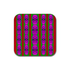 Love For The Fantasy Flowers With Happy Purple And Golden Joy Rubber Coaster (square)  by pepitasart