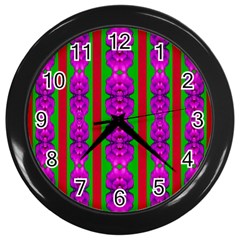 Love For The Fantasy Flowers With Happy Purple And Golden Joy Wall Clock (black) by pepitasart