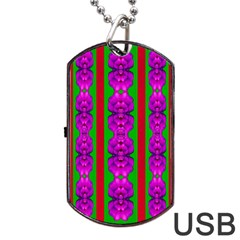 Love For The Fantasy Flowers With Happy Purple And Golden Joy Dog Tag Usb Flash (two Sides) by pepitasart