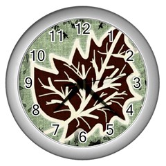 Drawing Autumn Leaves Season Wall Clock (silver) by Pakrebo