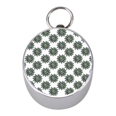 Graphic Pattern Flowers Mini Silver Compasses by Pakrebo