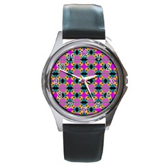 Seamless Wallpaper Pattern Ornament Pink Yellow Round Metal Watch by Pakrebo